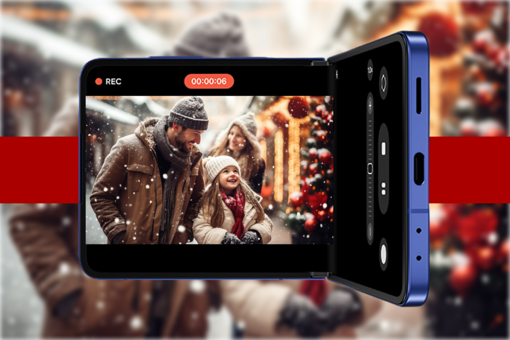 Kadr teledysku świątecznego nagrywanego telefonem Samsung