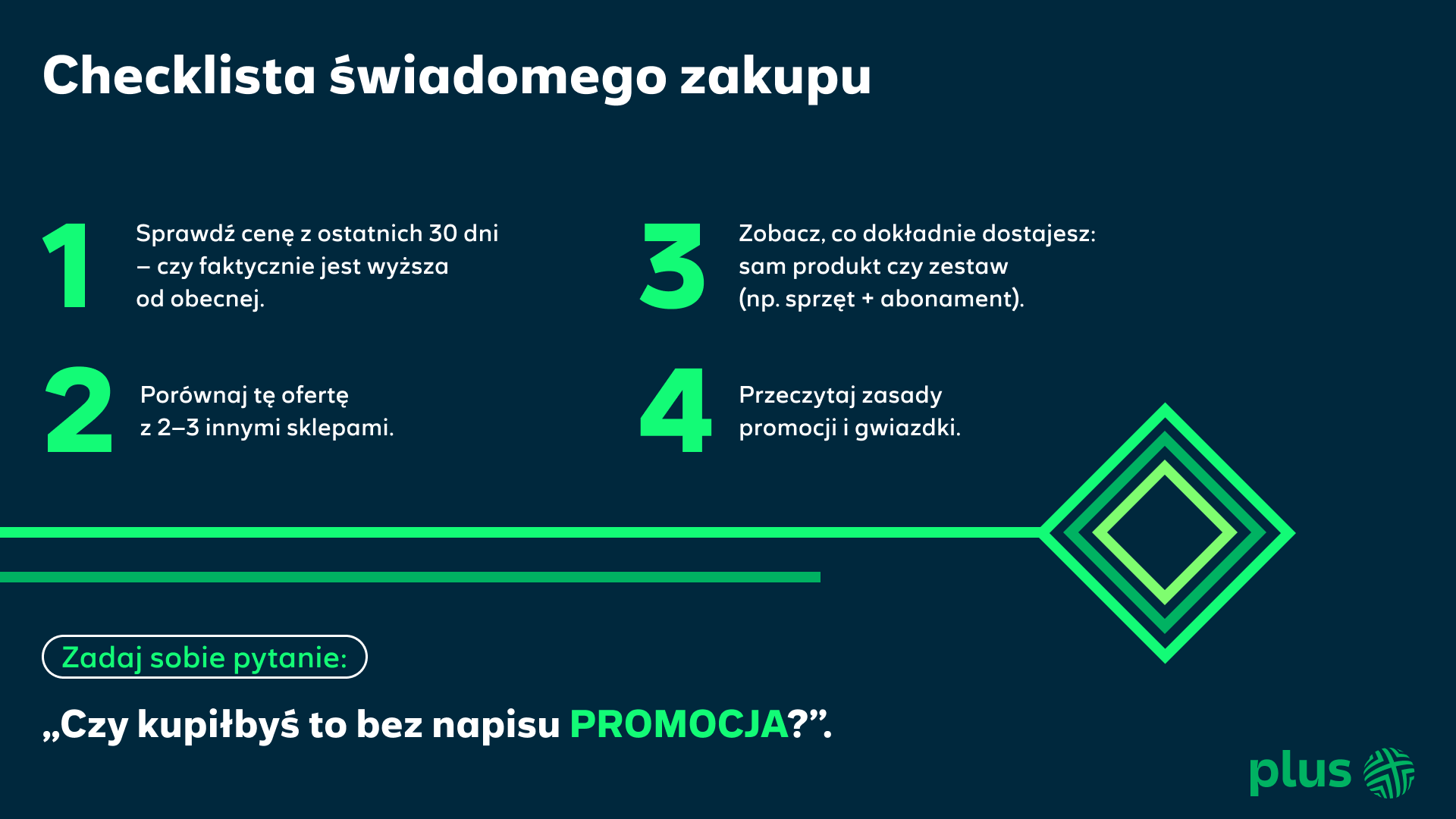 Checklista świadomego zakupu na Black Friday - sprawdź cenę z ostatnich 30 dni, porównaj oferty różnych sklepów, zobacz co dokładnie jest w zestawie, przeczytaj zasady promocji.