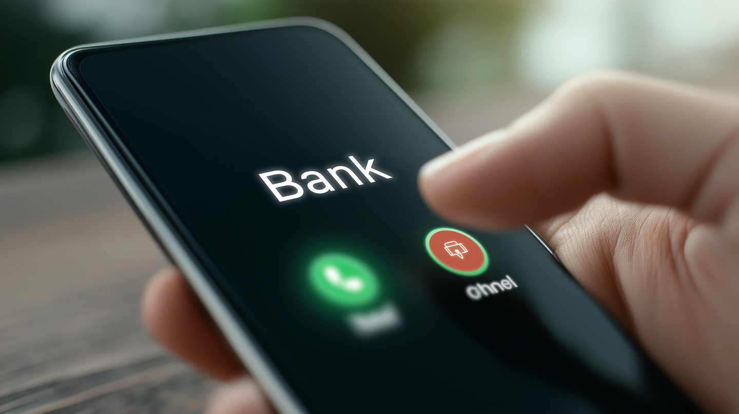 Telefon z połączeniem przychodzącym z banku