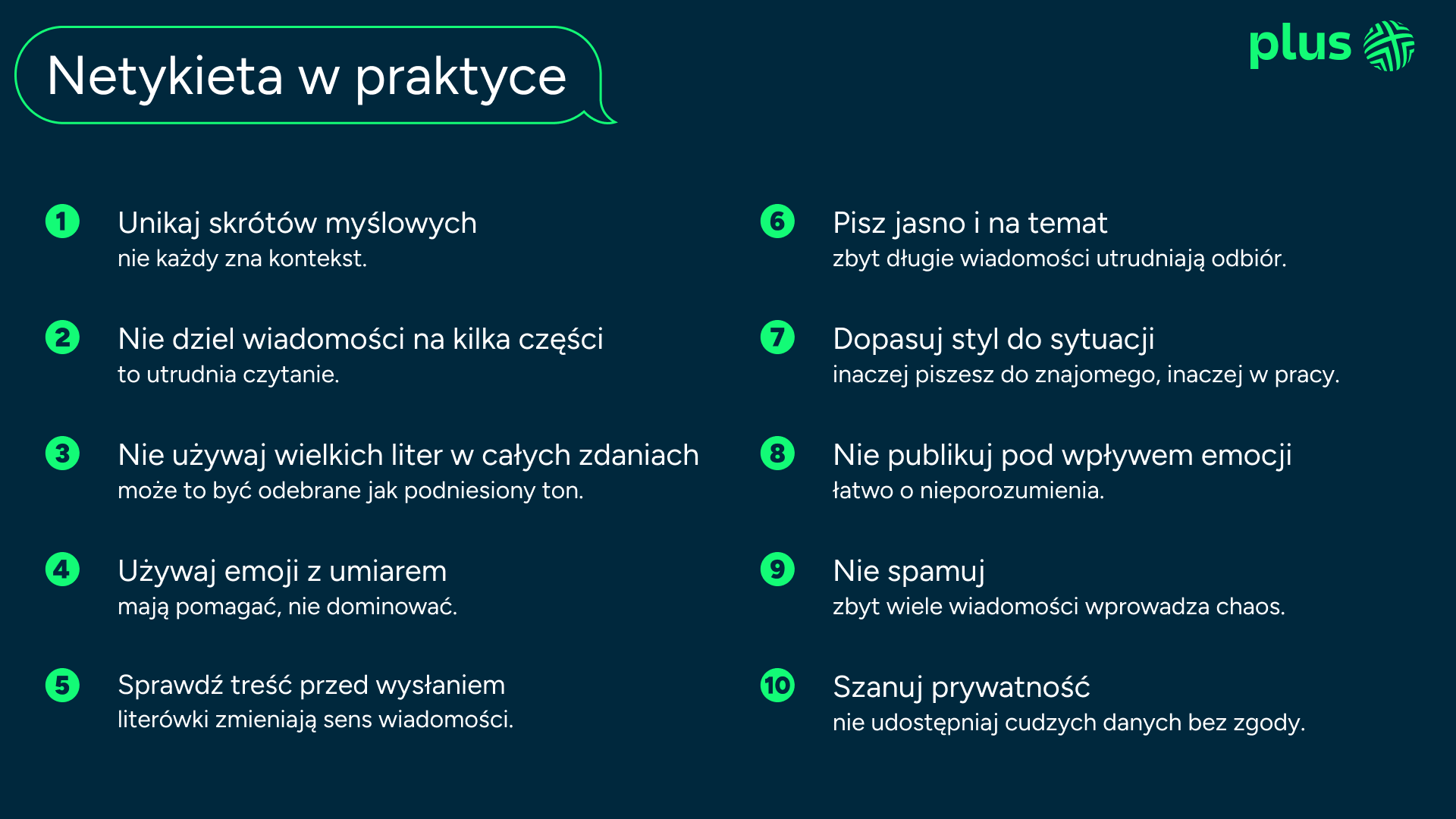 Zasady netykiety w różnych kanałach komunikacji.