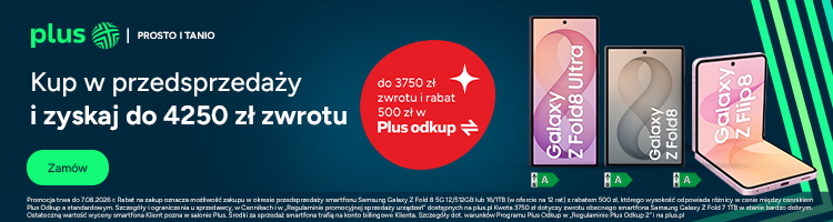 Baner informujący o przedsprzedaży premierowych modeli Samsung Galaxy Z Fold8 Ultra, Z Fold8 i Z Flip8 w Plusie