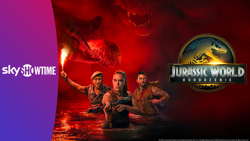 Plakat promujący film :"Jurassic World: Odrodzenie" dostępny na platformie streamingowej ShyShowtime