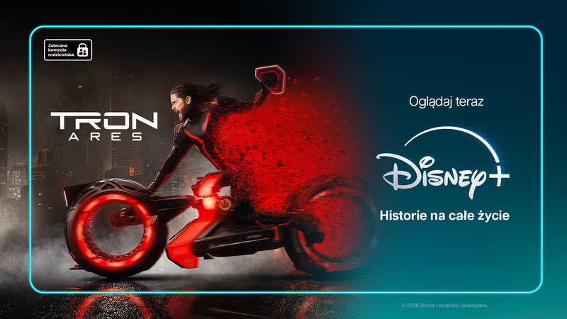 Plakat promujący film "Tron: Ares" na platformie streamingowej Disnay+