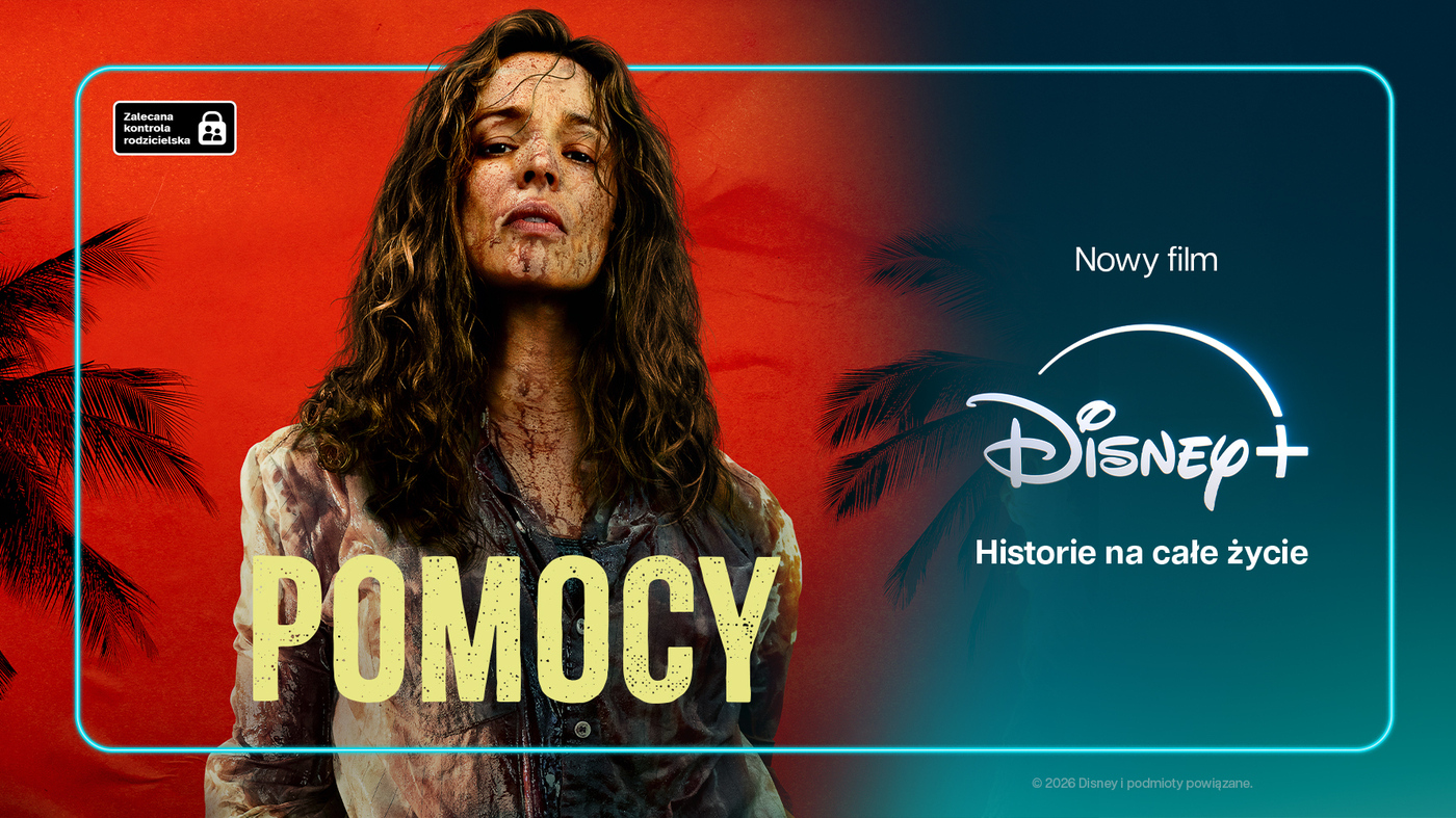 Baner promujący film "Pomocy" dostępny na Disney+
