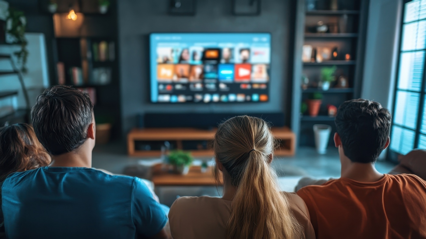 Grupa znajomych ogląda nowości na streamingach latem w 2026 roku.