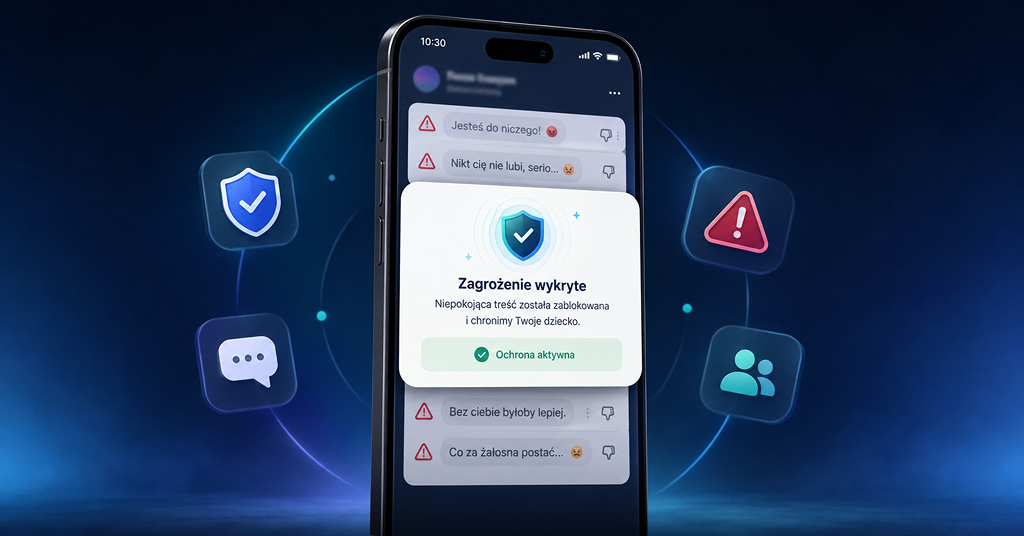 Widok aplikacji Stop Hejt z informacją, że zostało wykryte zagrożenie