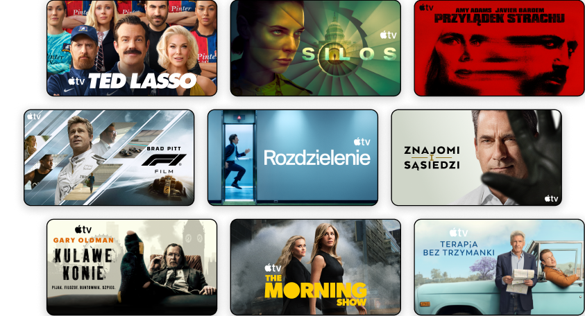 Przykładowe tytuły filmów i seriali dostępne na Apple TV